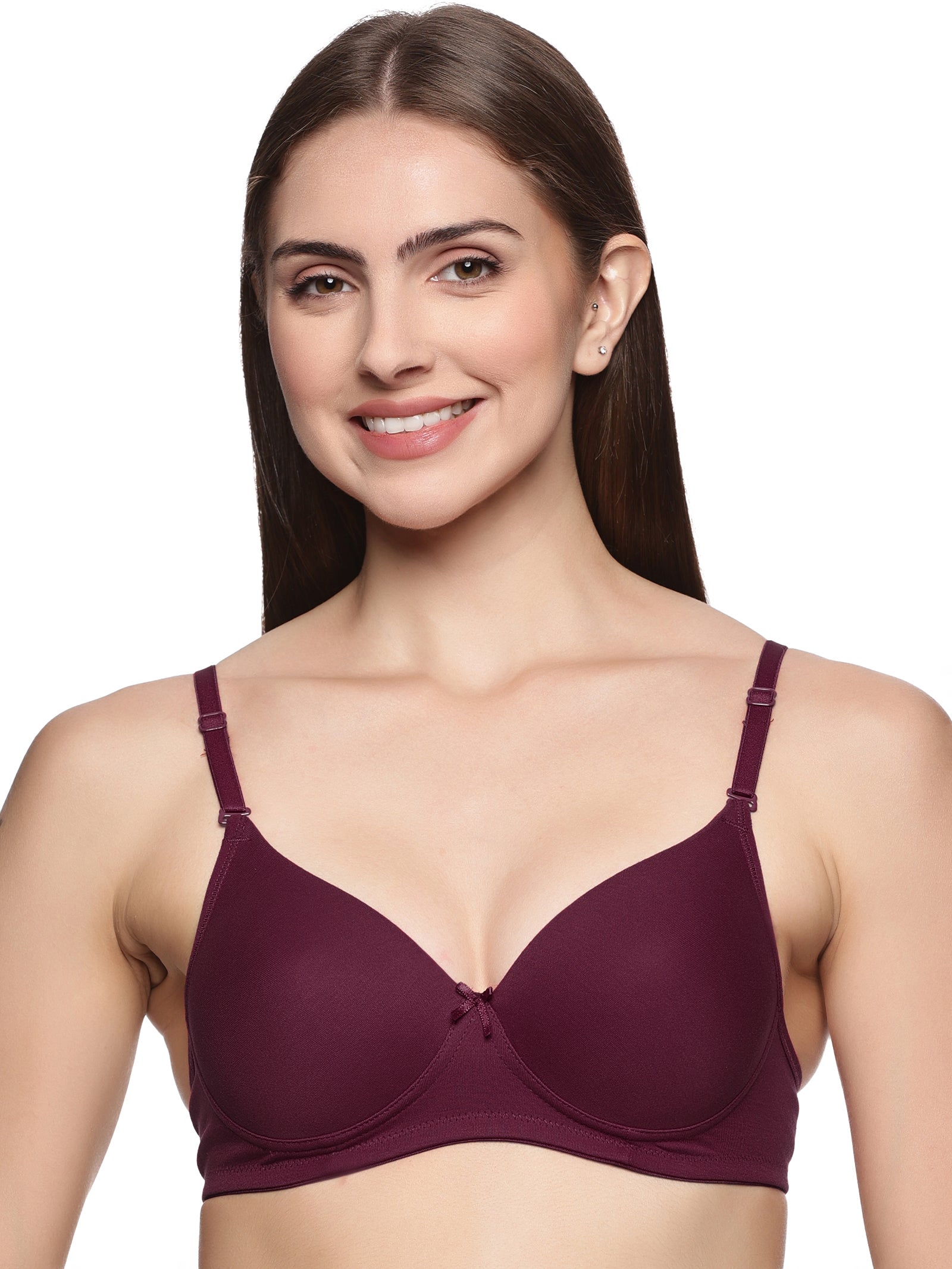 Pack of 4 Bra Signature Thin Padded High Coverage Seamless Everyday Bra with Detachable Straps Red, Maroon, Black & English Blue
