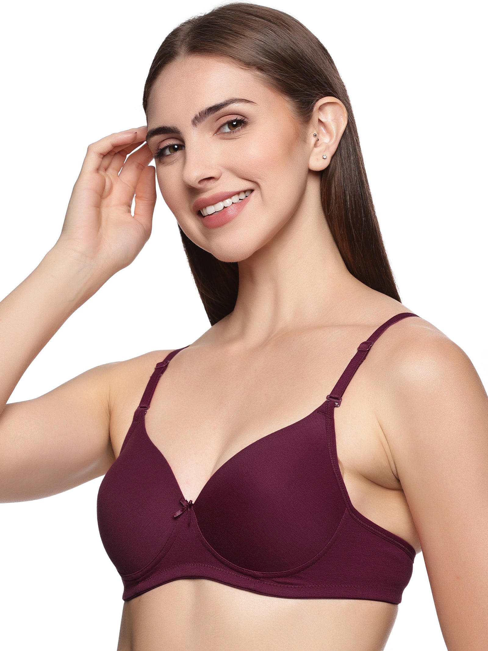 Pack of 4 Bra Signature Thin Padded High Coverage Seamless Everyday Bra with Detachable Straps Red, Maroon, Black & English Blue
