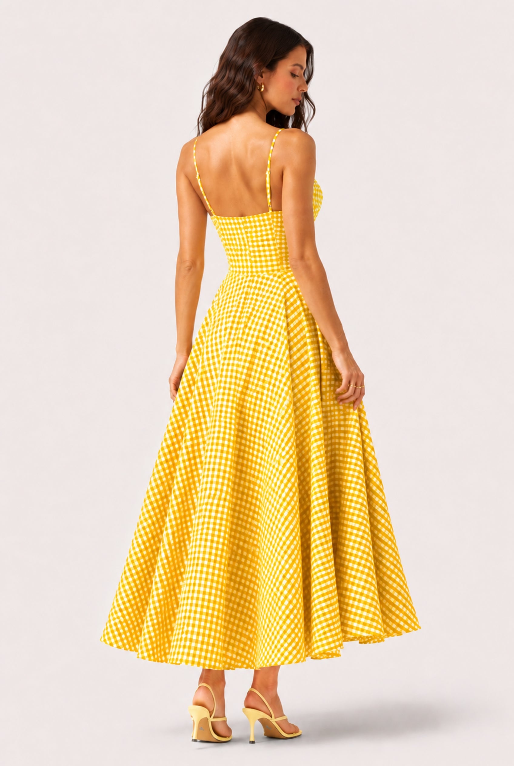 Scarlet Gingham Midi Dress with Spaghetti Straps