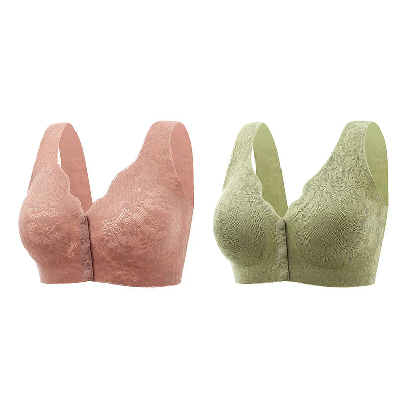 Front Button Buckle Sleep Bra for women Green, Pink & Beige (Pack of-3)