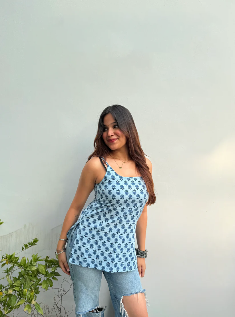 Gulnaar Cotton Strappy Kurti Top