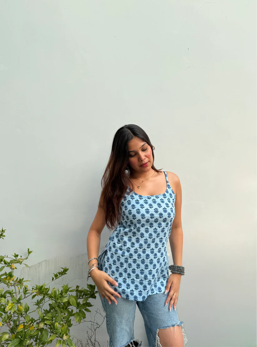 Gulnaar Cotton Strappy Kurti Top
