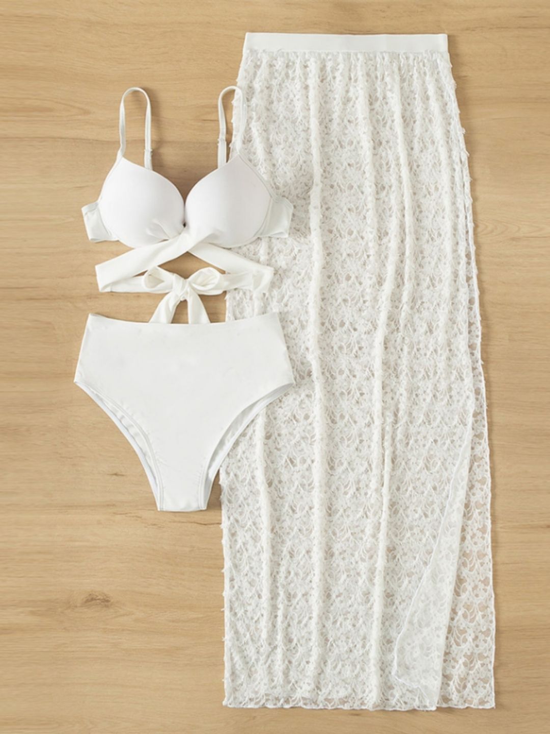 Hot Style White Bodycon Swimsuit Slit Skirt 3 Piece Bikini Set Sexy Bathing Suit