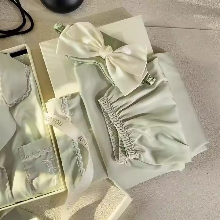 Embroidered Satin Pajamas Set 2 Piece Women's Silk Luxury Women Sleepwear Sets Satin
