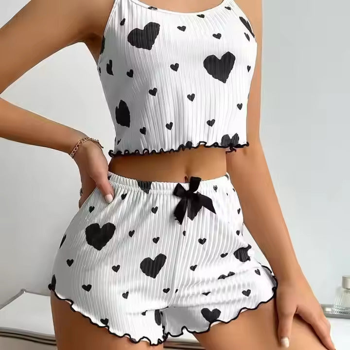 Knitted Striped Love Print Design Nightsuit