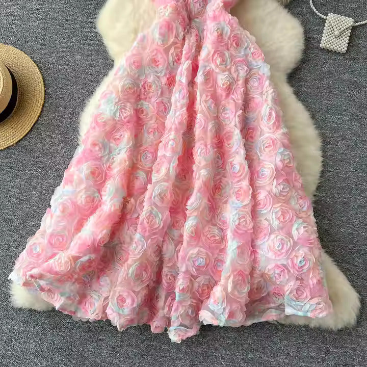 Summer Elegant Tunic Casual Midi Dress for Women Sleeveless 3D Lace Vestidos