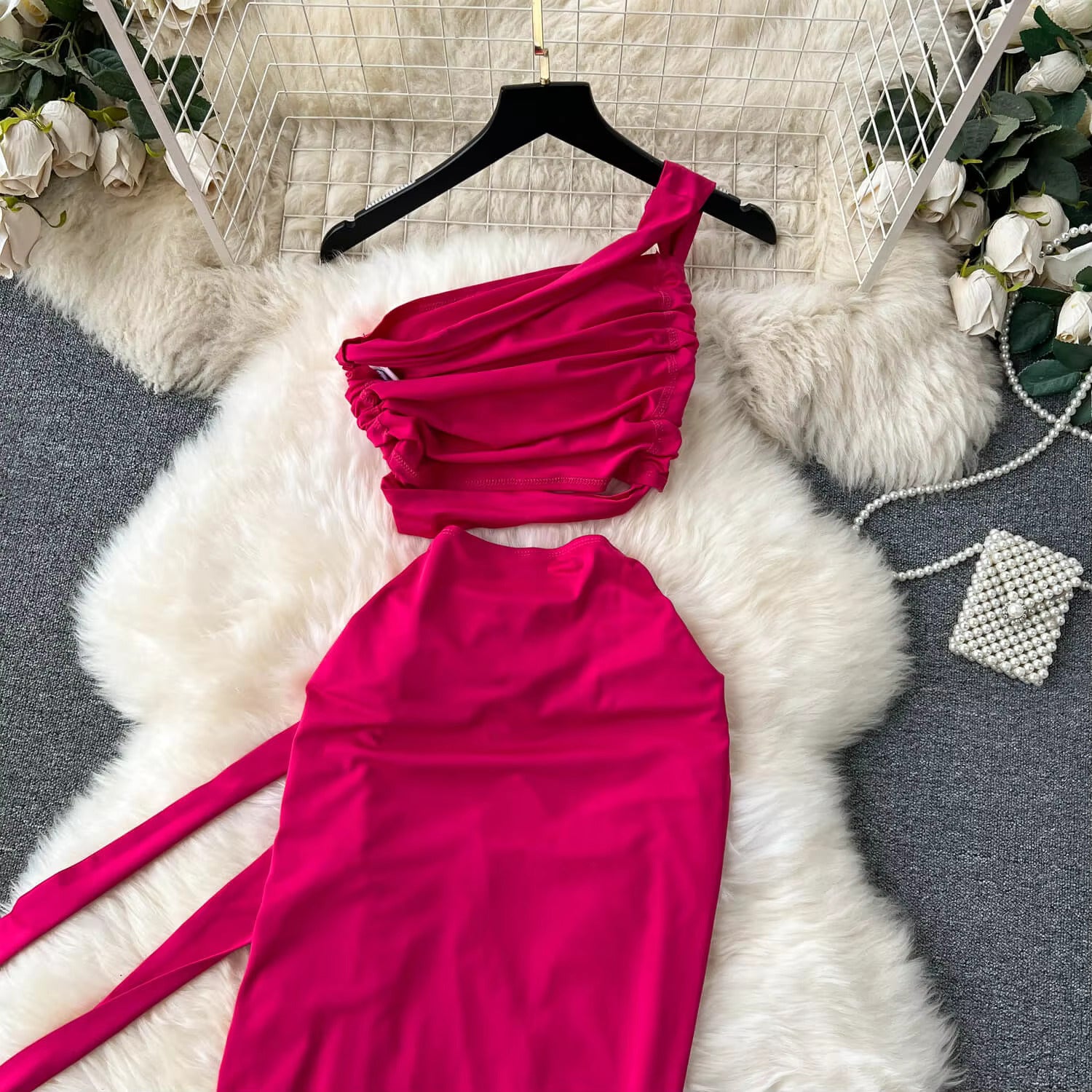 Fuchsia Luxe One-Shoulder Asymmetric Dress