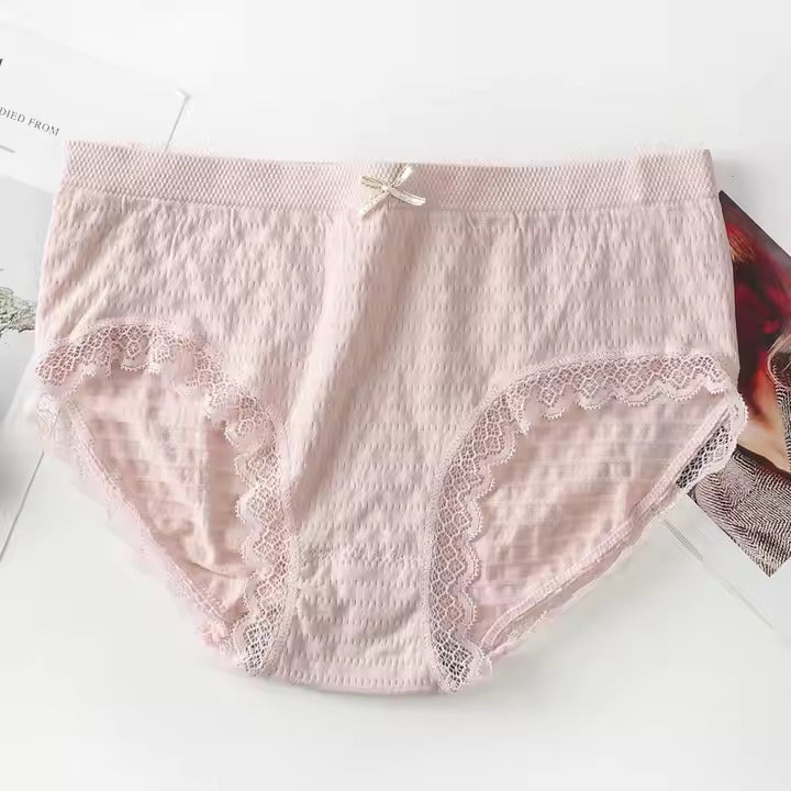 Pastel Lace-Edged Mid-Rise Briefs – Everyday Essentials (Random Any 4 Color)