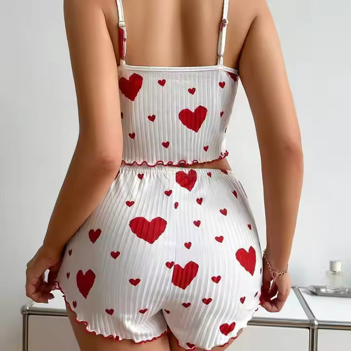 Knitted Striped Love Print Design Nightsuit