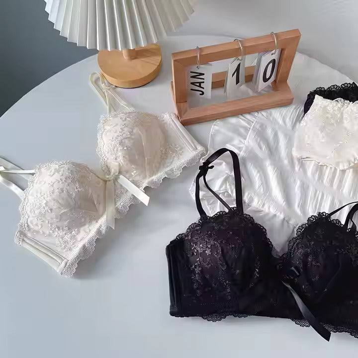 Elegance Embroidered Lace Bra – Ivory & Black Duo Pack of 2