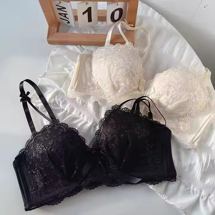 Elegance Embroidered Lace Bra – Ivory & Black Duo Pack of 2