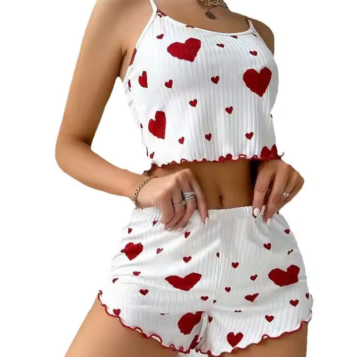 Knitted Striped Love Print Design Nightsuit