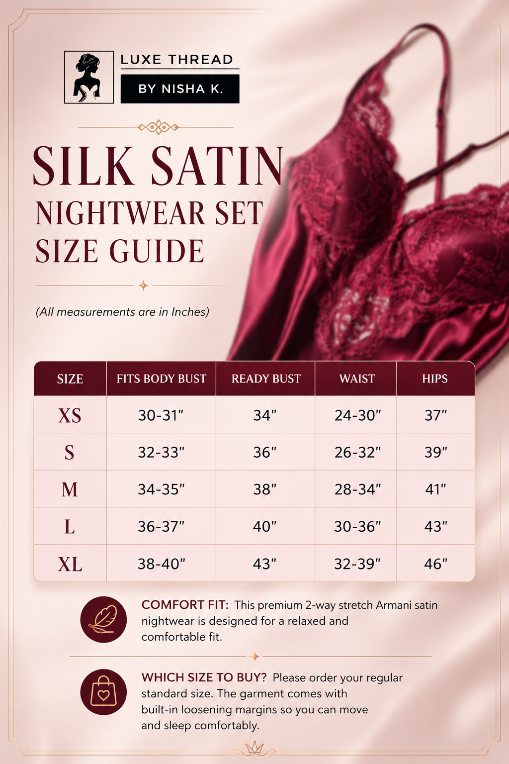 Elegant Silk Satin Nightwear 5-Piece Women’s Sleepwear Set – Wine Red