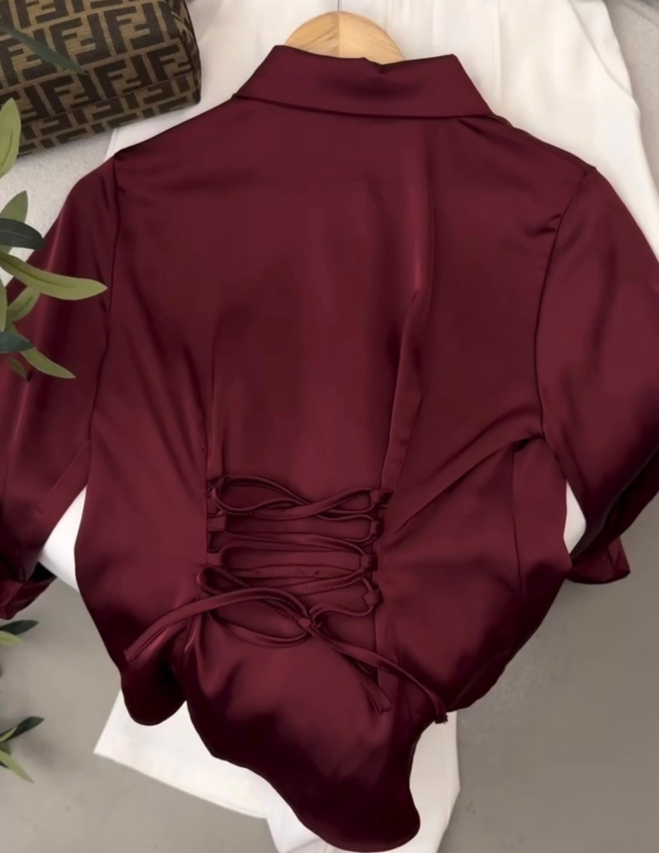Wine Red Luxe Satin Corset Shirt – Sculpted Fit Edition