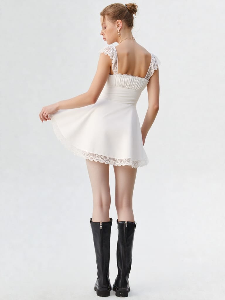 Lace Midi Dress White – Elegance