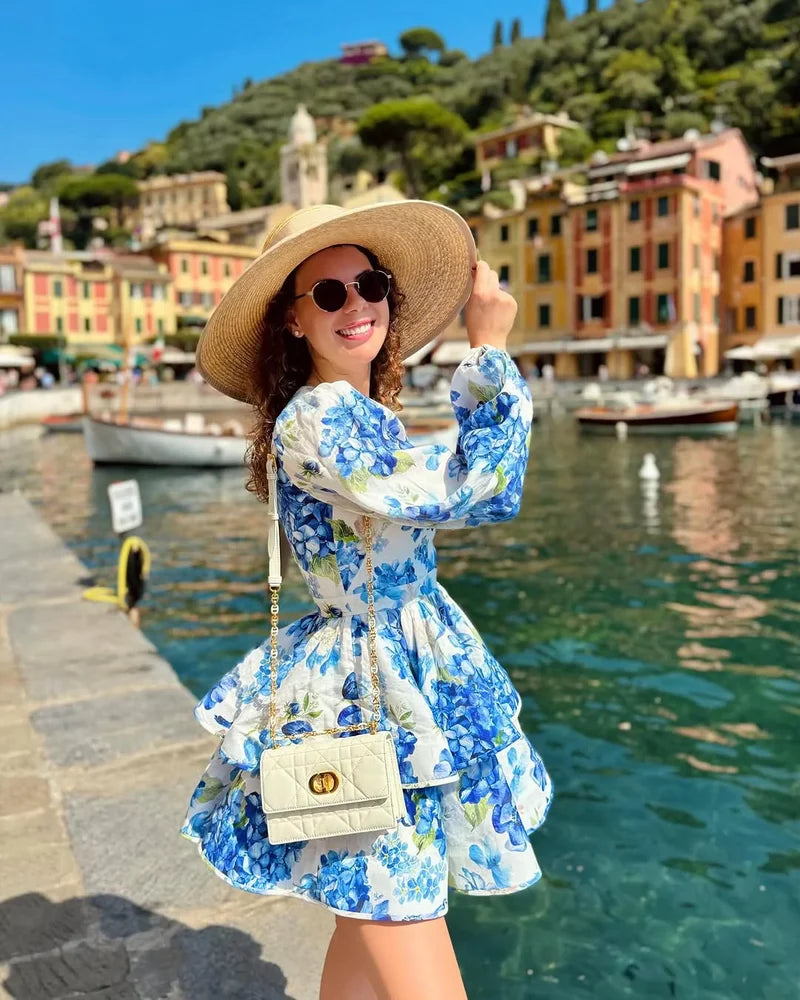 Blue Floral Short Dress