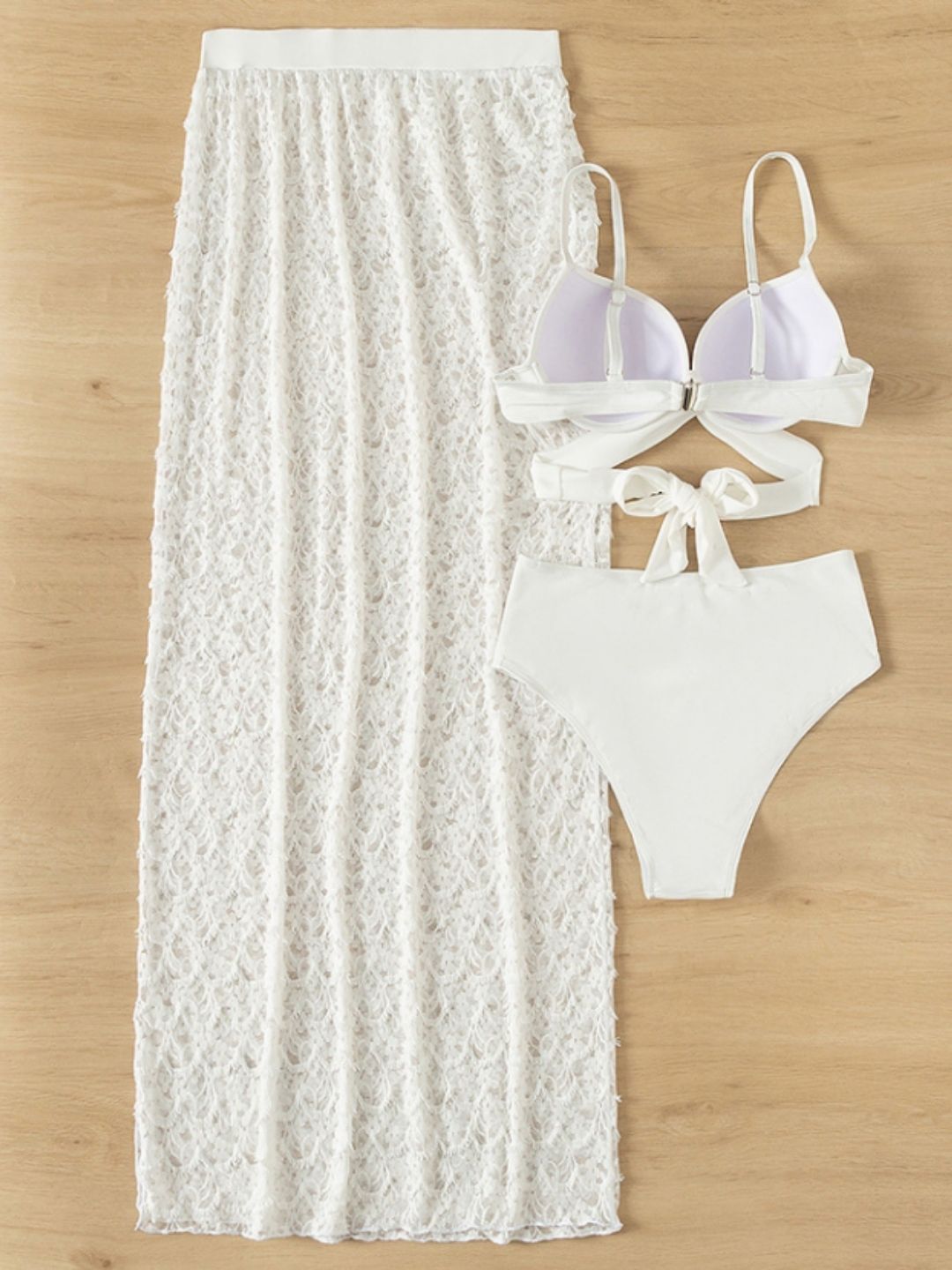 Hot Style White Bodycon Swimsuit Slit Skirt 3 Piece Bikini Set Sexy Bathing Suit