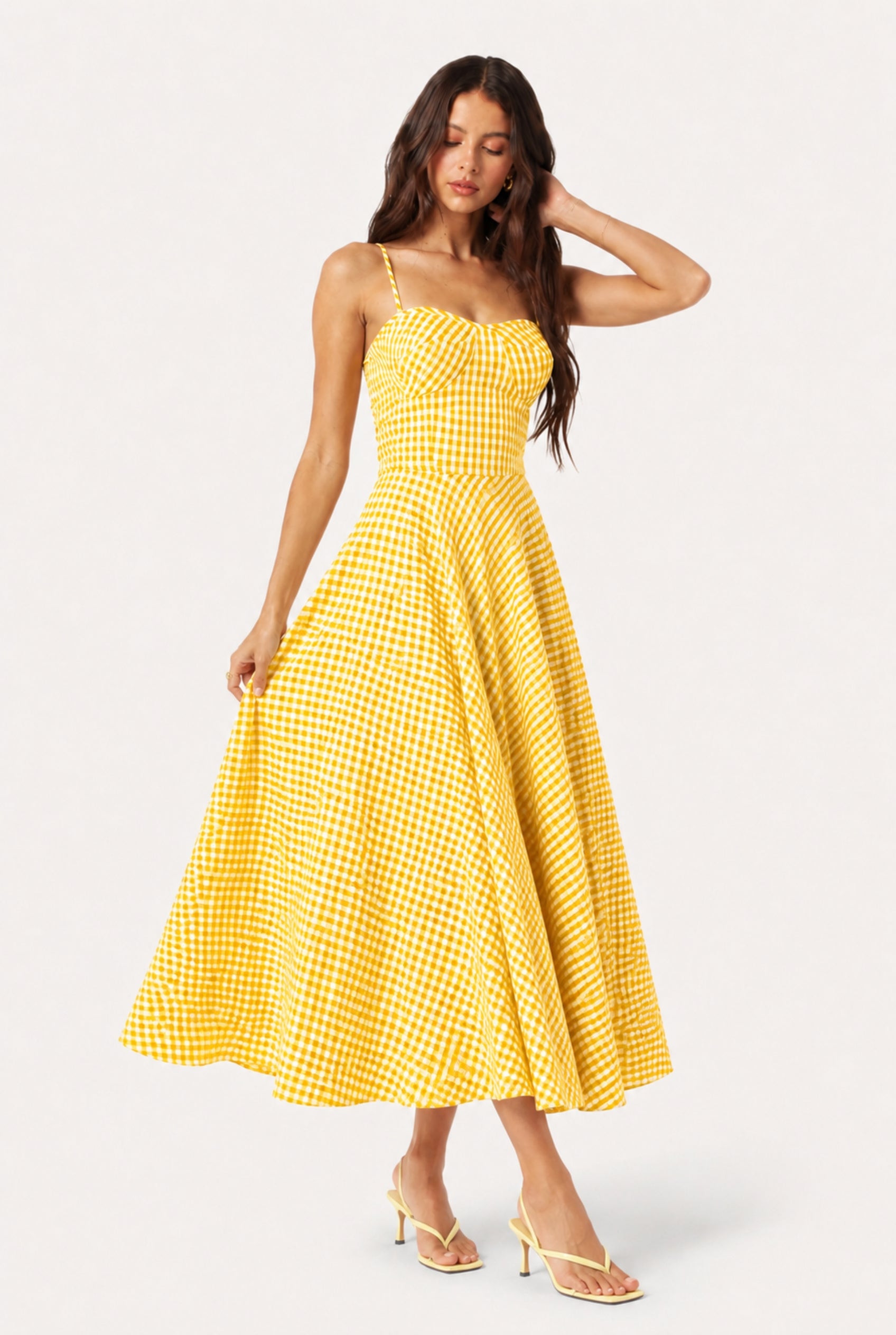 Scarlet Gingham Midi Dress with Spaghetti Straps