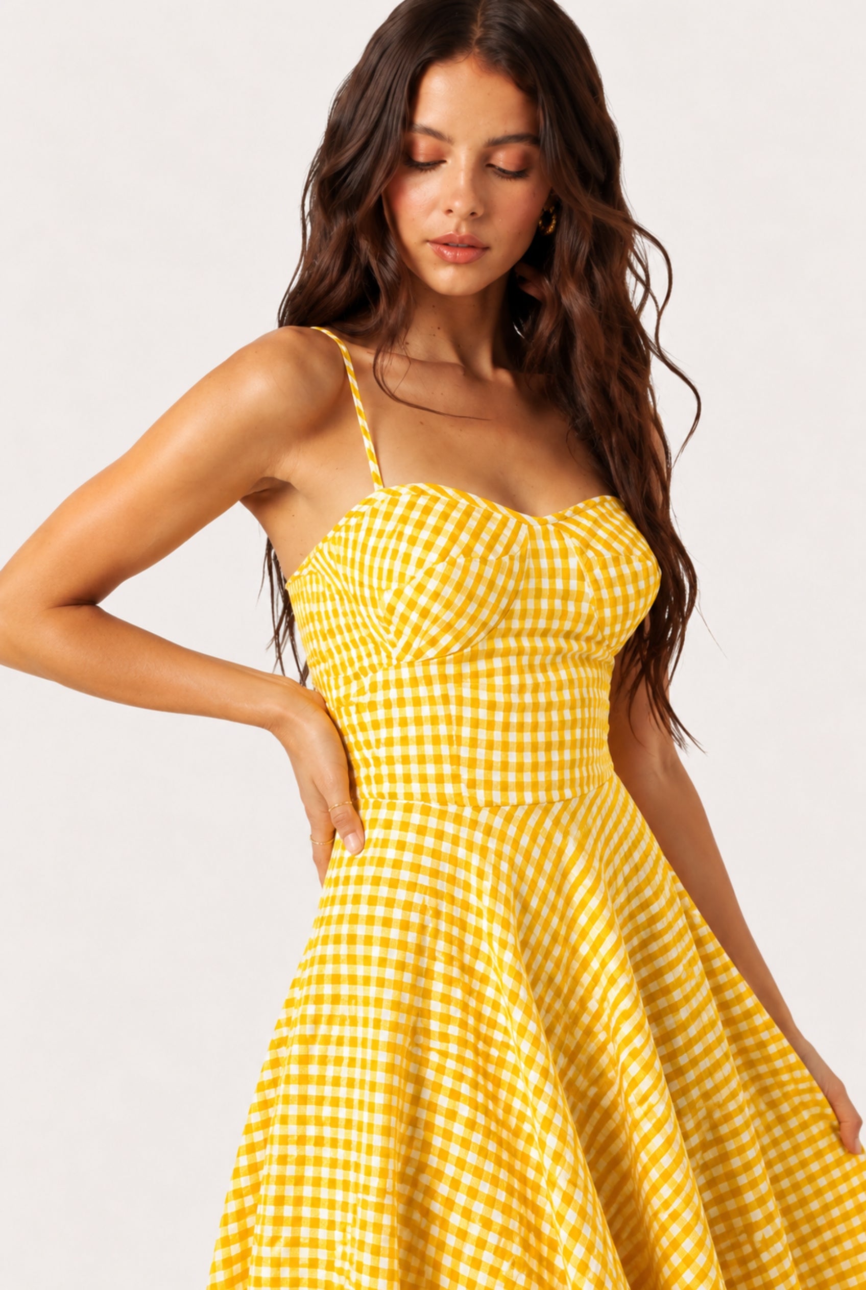Scarlet Gingham Midi Dress with Spaghetti Straps