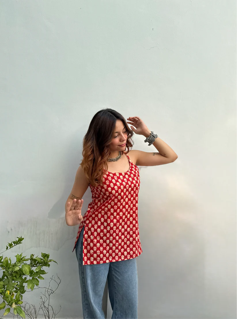 Gulnaar Cotton Strappy Kurti Top