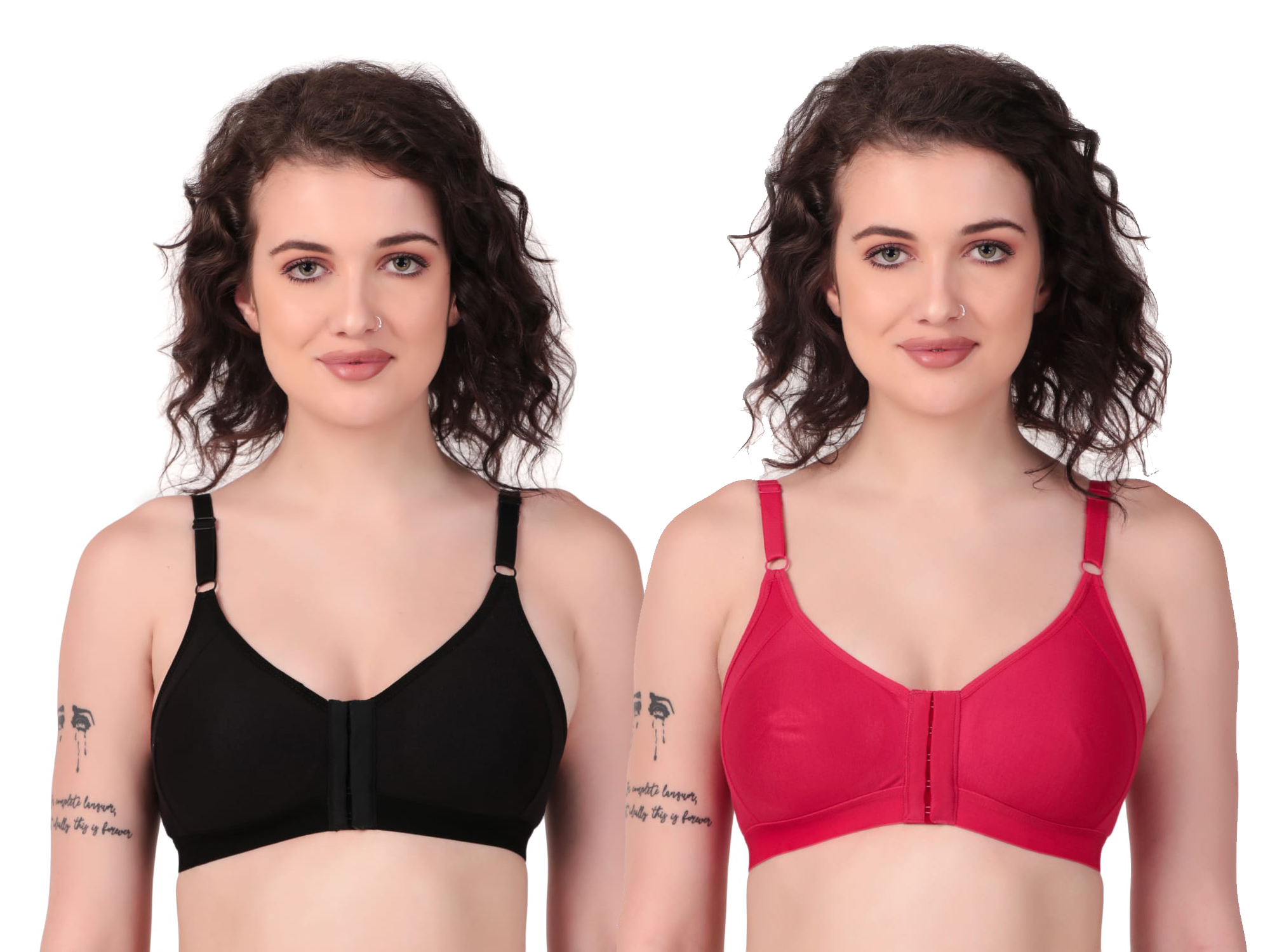 Full Coverage Non Padded Front Open Bra 5-Hook (Pack of 2)