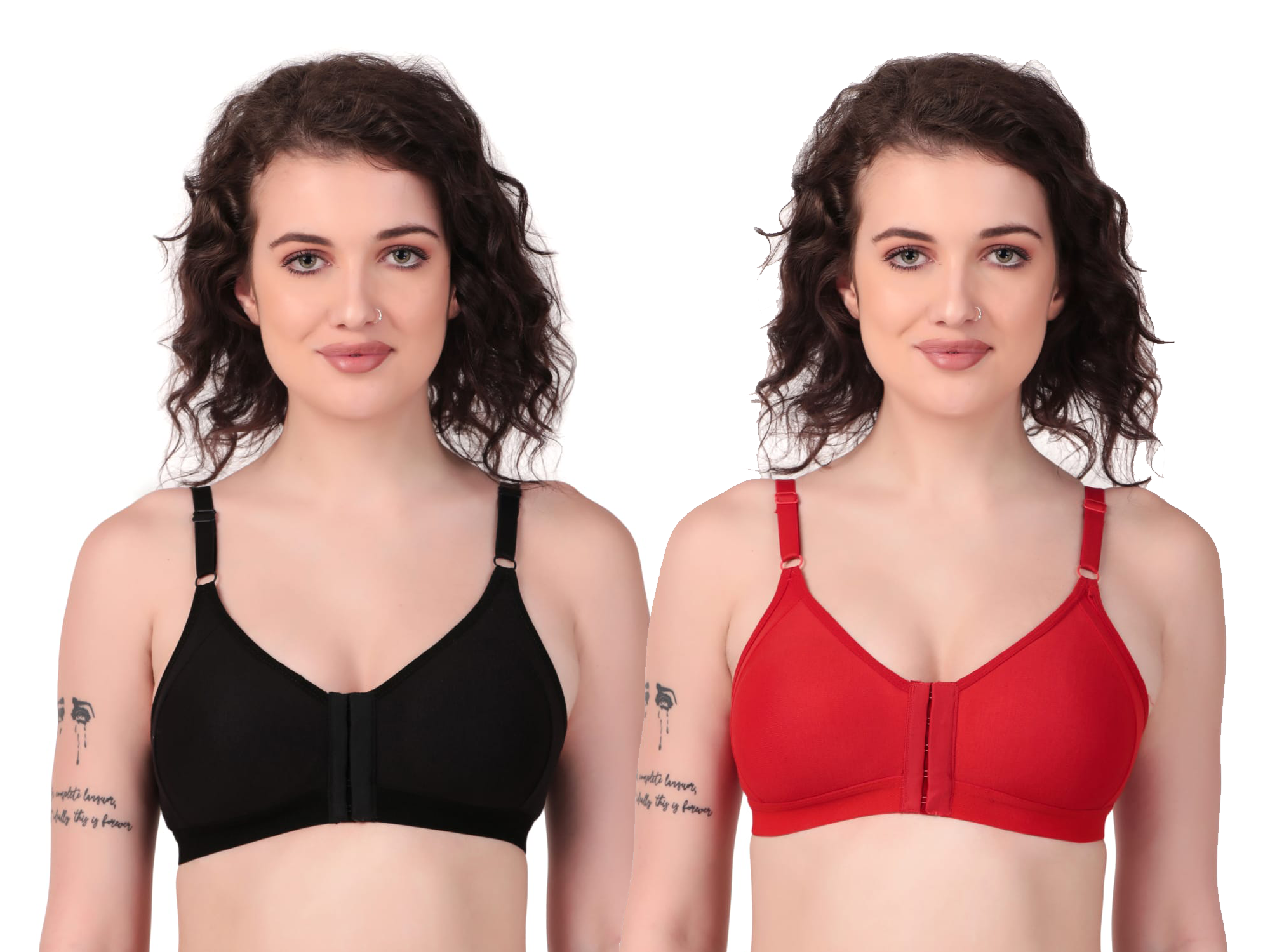 Full Coverage Non Padded Front Open Bra 5-Hook (Pack of 2)