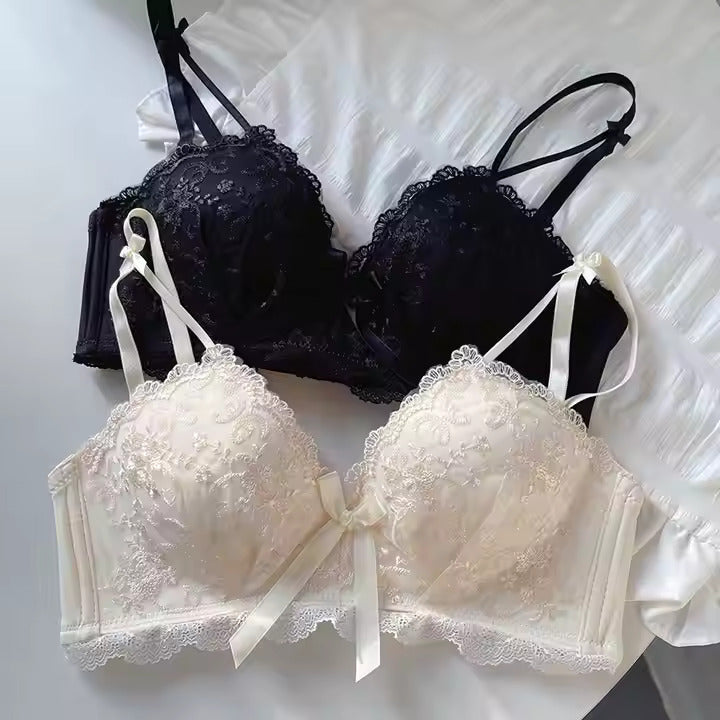 Elegance Embroidered Lace Bra – Ivory & Black Duo Pack of 2