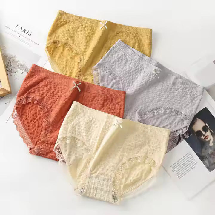 Pastel Lace-Edged Mid-Rise Briefs – Everyday Essentials (Random Any 4 Color)