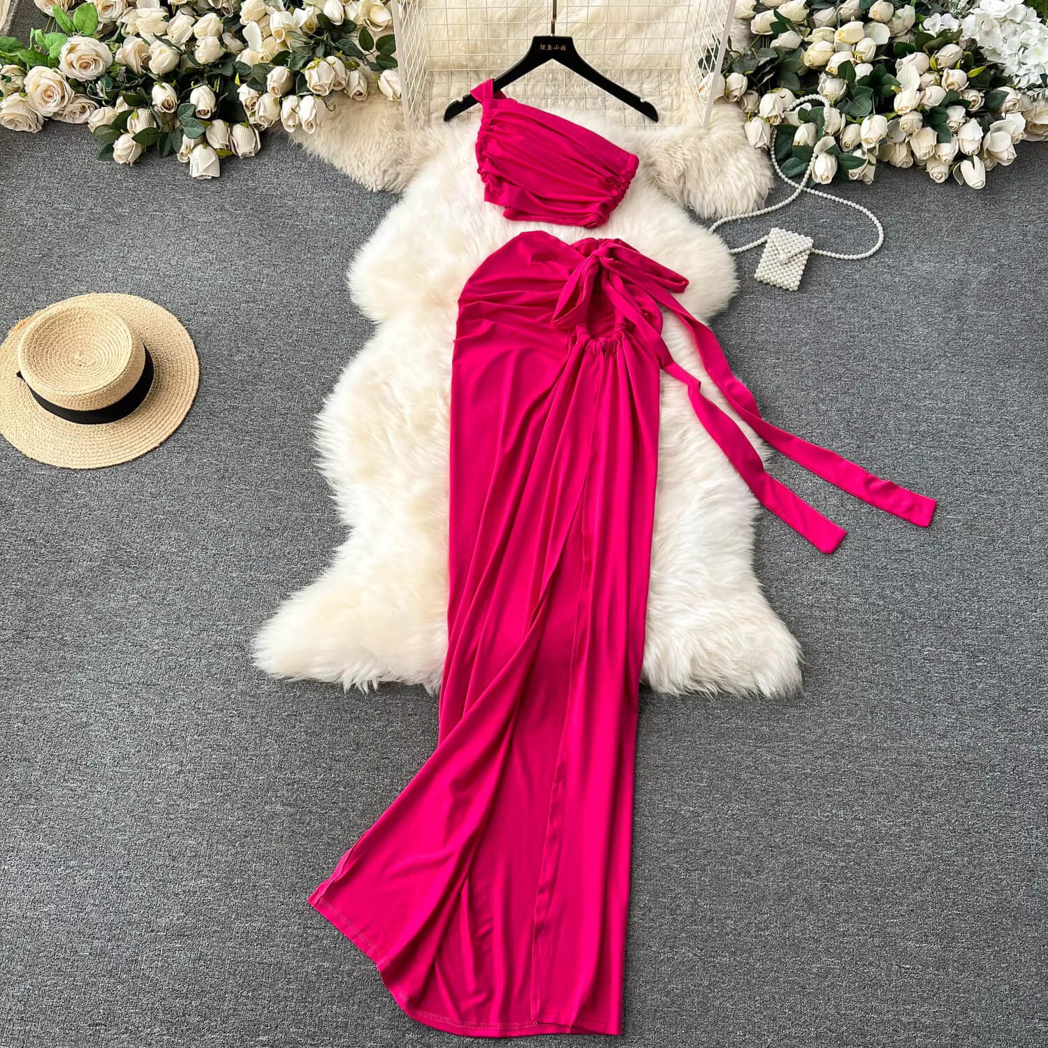 Fuchsia Luxe One-Shoulder Asymmetric Dress