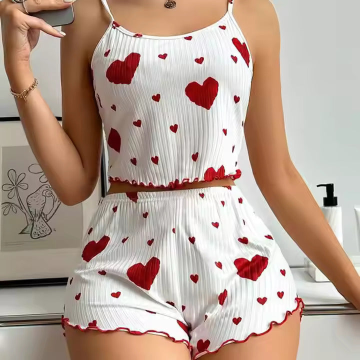 Knitted Striped Love Print Design Nightsuit