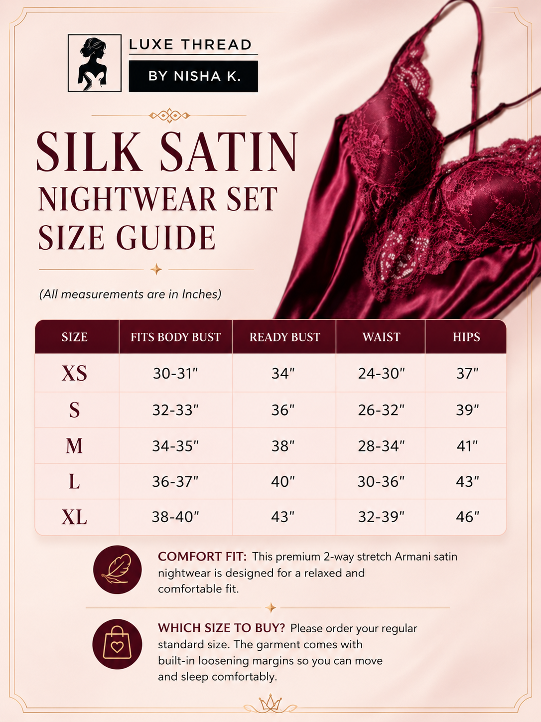 Luxurious Wine Red Silk Satin 5-Piece Women’s Nightwear Set