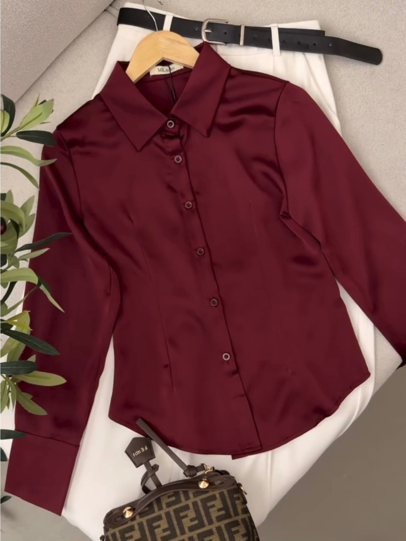 Wine Red Luxe Satin Corset Shirt – Sculpted Fit Edition