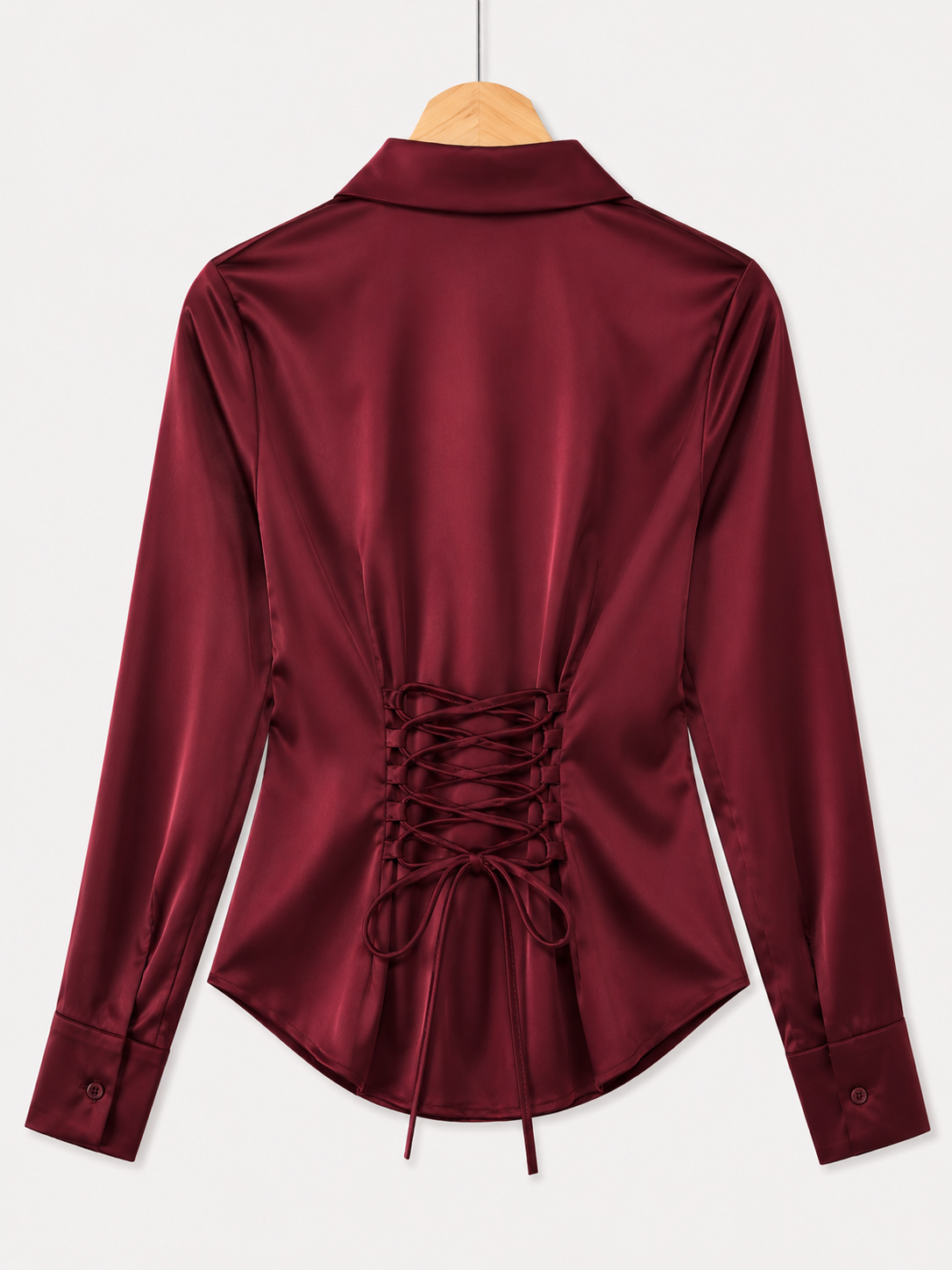 Wine Red Luxe Satin Corset Shirt – Sculpted Fit Edition