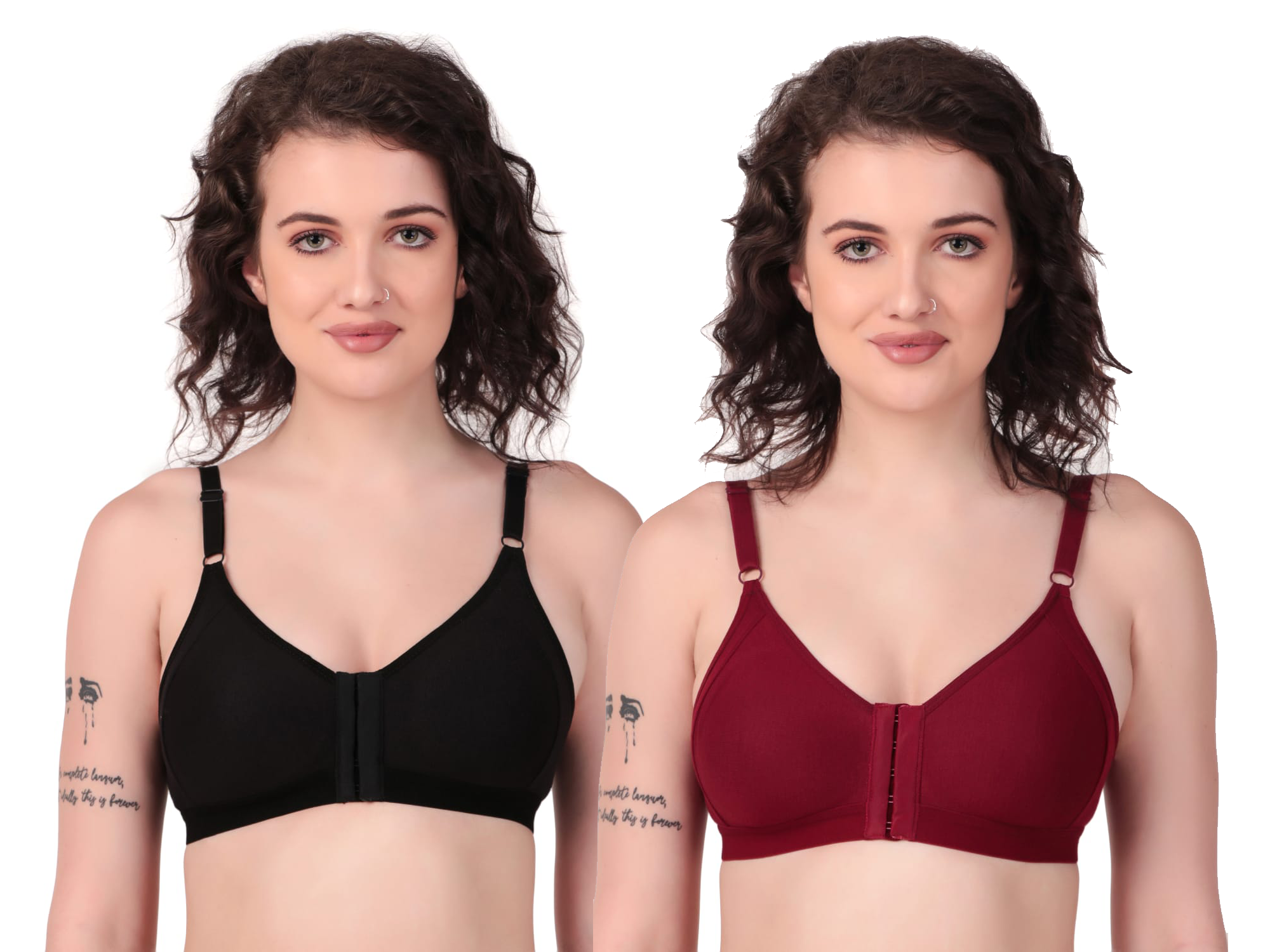 Full Coverage Non Padded Front Open Bra 5-Hook (Pack of 2)