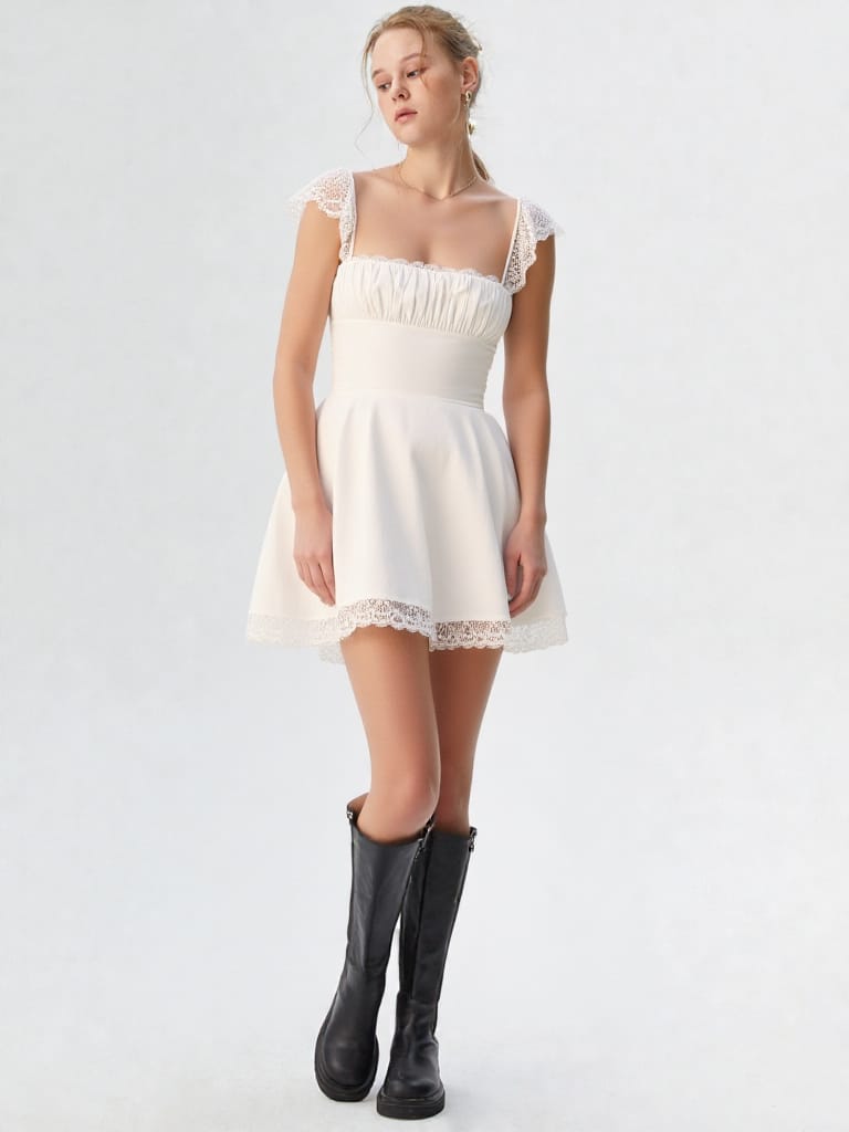 Lace Midi Dress White – Elegance