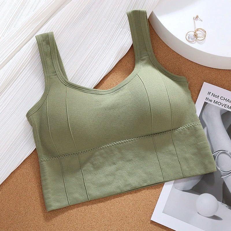 Women Wireless Push Up Sports Stylish Tank Top Bralette White & Green (Set of-2)