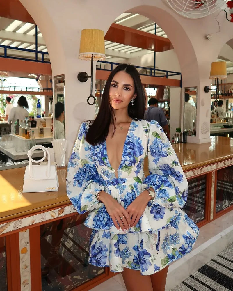Blue Floral Short Dress