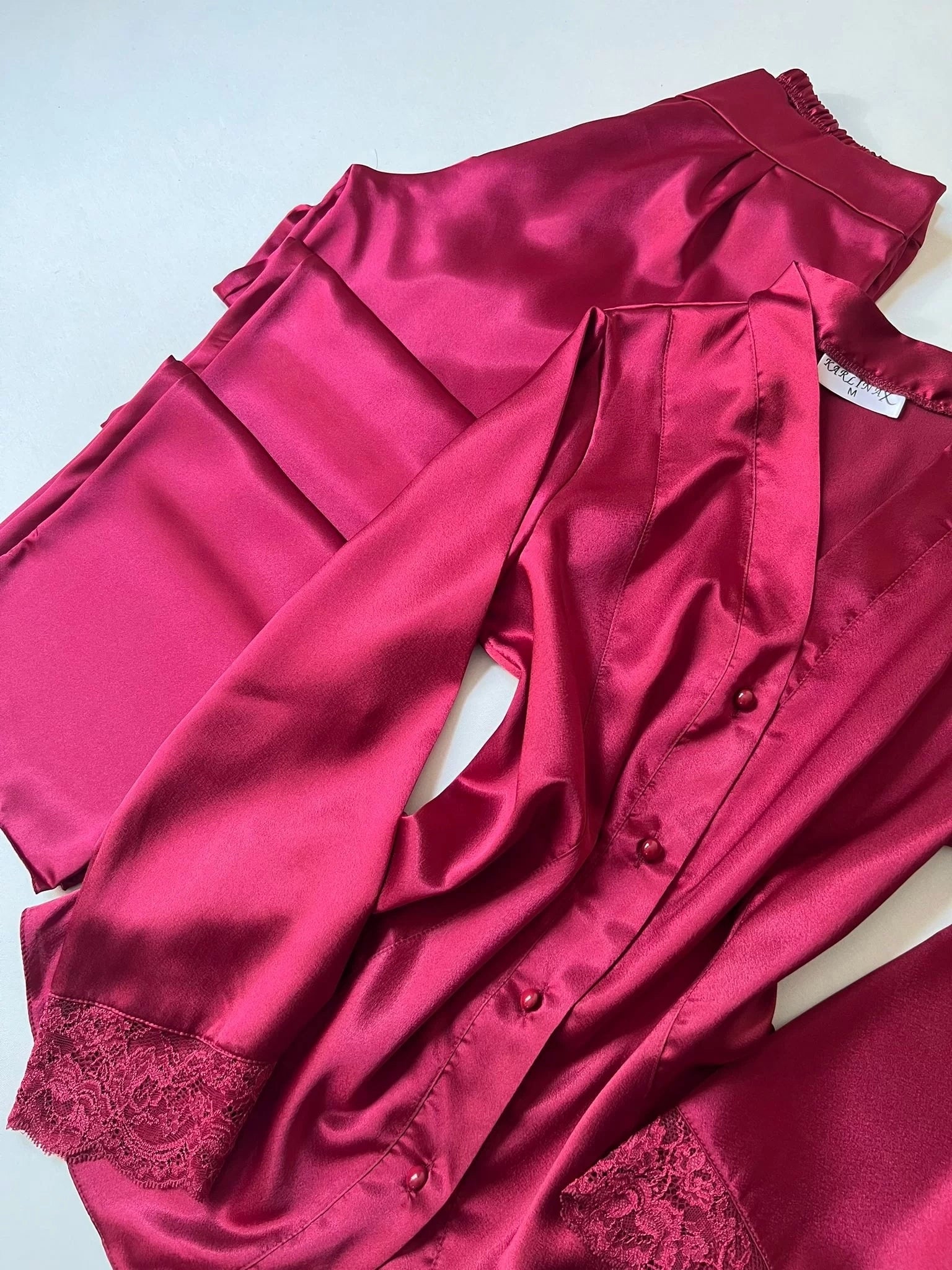 Elegant Silk Satin Nightwear 5-Piece Women’s Sleepwear Set – Wine Red