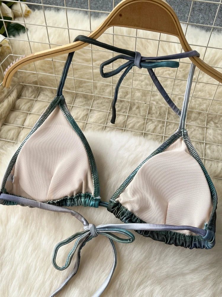 Chic Tie-dye Three-piece Beachwear Set
