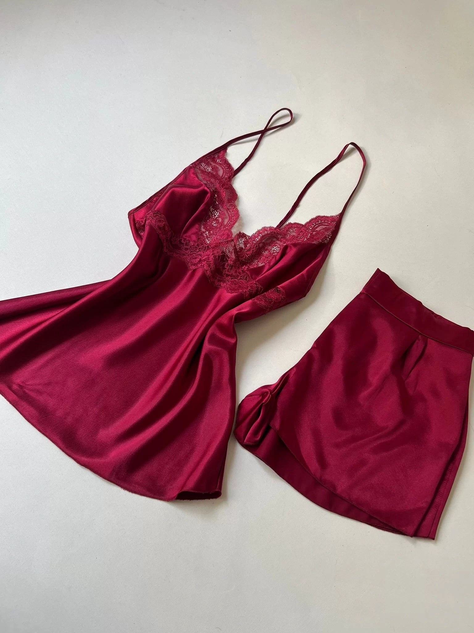 Elegant Silk Satin Nightwear 5-Piece Women’s Sleepwear Set – Wine Red